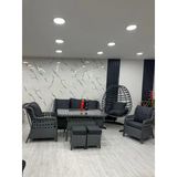 7 Kişilik Rattan Bahçe Balkon Teras Oturma Grubu Antrasit Minderli (3+1+1) 80X140 Cm Masa, 2 Adet Puf Ve Tek Kişilik Rattan Salıncak Seti - Antrasit Gri