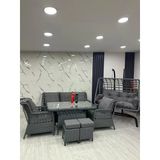 7 Kişilik Rattan Bahçe Balkon Teras Oturma Grubu Gri Minderli (3+1+1) 80X140 Cm Masa, 2 Adet Puf Ve 2 Kişilik Rattan Salıncak Seti - Antrasit Gri