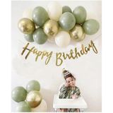 7 Küf Yeşili 3 Krom Gold 3 Kum Rengi Pastel Balon Gold Happy Birthday Banner Mini Zincir Balon Seti