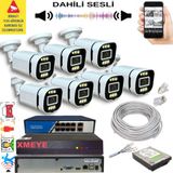 7 li Yapay Zeka Destekli 5 MP Görüntü POE Bağlantılı Sesli 6 Warm Led Gece Renkli IP Kamera Seti 4386WS