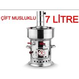 7 Litre Paslanmaz Metal Odunlu Kömürlü Çay Semaveri Büyük Çift Musluklu Odunlu Kömürlü Semaver 7 Lt