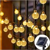 7 Metre 50 LED Opak Solar Lamba Güneş Enerjili Sarı Işık Top Zincir Bahçe Aydınlatma Parti Süs Lambası - 3000K (Sıcak Beyaz)