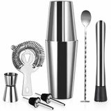 7 Parça Boston Shaker Kokteyl Seti, 750 ml Paslanmaz Çelik Bar Seti, Hawthorne Süzgeç Jigger Ölçü Kabı Muddler Karıştırma Kaşığı 2 Şişe Akıtıcı Ev Barı Parti Hediye İçin Premium Kokteyl Ekipmanı