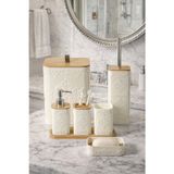 7 Parça Desenli Kare Bambu Kapaklı Beyaz Banyo Seti, Hacim: 8 litre
