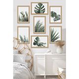 7 Parça Gold Çerçeve Görünümlü Yeşil Yapraklar Duvar Dekoru Salon Oturma Yatak Odası Için Tablo Seti - 15 x 20