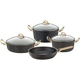 7 Parça Granit Döküm Tencere Set 3036 Gold - Siyah - 18 cm