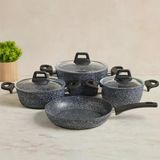 7 Parça Granit Tencere Ve Tava Seti (20-24Cm Derin, 27Cm Cam Kapak, 26Cm Tava)