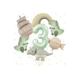 7 Parça Mat Dinozor Pasta Şekilli Gökkuşağı Numara Balon Seti, 54575675