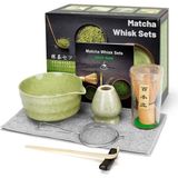 7 Parça Matcha Japon Çay Seremonisi Seti, Bambu ve Seramik Aksesuarlar - Yeşil