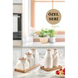 7 Parça Standlı Vakumlu Yağdanlık Ve 3'Lü Çay Şeker Kahve Baharat Seti Ve Türk Kahve Kavanoz Seti