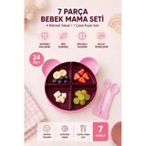 7 Parça Tepsili Yemek Seti Mama Tabağı Pembe 6015