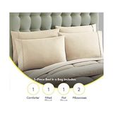 7 Parça Yorgan Seti Çanta Düz Renk Tüm Sezon Yumuşak Aşağı Alternatif Battaniye ve Lüks Mikrofiber Yatak Çarşafları, Bej, Ikiz Xl - 001-Renkli - 100 x 100 cm