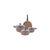 7 Pcs Granit Tencere Set (Cam Kpk) - Gri