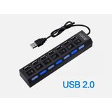 7 Port Girişli USB Hub Çoklayıcı On Off Anahtarlı Switch Işıklı USB Adaptör Istasyonu - Siyah - Beyaz