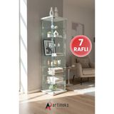7 Raflı Cam Vitrin Dolap Gümüşlük Koleksiyon Sergi Kitaplık Kapaklı Büfe Mutfak Raflı Vitrin Detolf - Beyaz