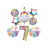 7 Yaş Gökkuşağı Konsepti Unicorn Temalı Doğum Günü Parti Kutlama Seti