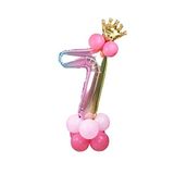 7 Yaş Gökkuşağı Renkleri Rakam Balon Altın Taçlı 7 Rakamlı Balon
