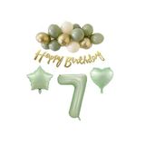7 Yaş Happy Bırthday Yazılı Banner Su Yeşili Renk Rakam Kalp Yıldız Folyo ve Latex Balon Seti