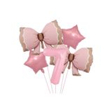 7 Yaş Pembe Renkli Retro Pembe Fiyonklu Balonlu Doğum Günü Parti Seti Süsü, 9998754116