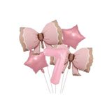7 Yaş Pembe Renkli Retro Pembe Fiyonklu Balonlu Doğum Günü Parti Seti Süsü, 9998754119