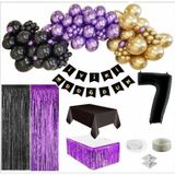 7 Yaş Siyah, Gold, Mor Balon, Siyah-Gold Doğum Günü Seti