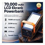 70.000mAh 22.5W Hızlı Şarjlı, 4 USB Çıkışlı, LCD Ekranlı Powerbank