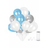 70 Adet 12 Inç Metalik Balon (Mavi-Gümüş-Beyaz) + 5 mt Balon Zinciri