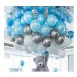 70 Adet Mavi, Beyaz, Gümüş Balon ve 5Mt Balon Zinciri