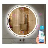 70 cm (çap) Bluetoothlu Buğu Çözücülü Dokunmatik Işıklı Kumlamalı Yuvarlak Banyo Aynası