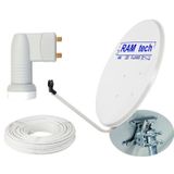 70 cm Ofset Çanak Anten Full Set+Montaj Ayağı +Çiftli Lnb+ 25 Met