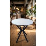 70 Cm Siyah Metal Ayak 2-3 Kişilik Yuvarlak Masa Mutfak Masası Balkon Masası Kafe Masası Ofis Masası Beyaz