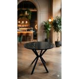 70 Cm Siyah Metal Ayak 2-3 Kişilik Yuvarlak Masa Mutfak Masası Balkon Masası Kafe Masası Ofis Masası Siyah Mermer Desenli