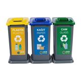 70 Lt | 3,lü Plastik Sıfır Atık Kutusu Seti | Sıfır Atık Ayrıştırma Ünitesi | Hey Çelik (Sk-70)
