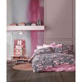 %70 Pamuklu Çift Kişilik Nevresim Takımı Yorgan Kılıfı Seti + Lastikli Çarşaf +2 Yastık Kılıflı-KALP DESEN (Pembe-Kalp-Love)
