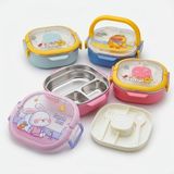 700 ml Paslanmaz Çelik Yemek Kabı, 3 Bölmeli Kilitli Lunch Box, Çatal Kaşık Dahil Renkli Desenli Saklama ve Taşıma Kabı
