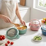 700 ml Paslanmaz Çelik Yemek Kabı, Kaşıklı, Saplı ve Kilitli Yuvarlak Lunch Box, Mavi Yeşil Pembe Renk Seçenekli, 12X11X13CM Kapaklı Saklama ve Taşıma - Çok Renkli