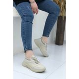 7060 Lastik Bağlı Kadın Sneaker Spor Ayakkabı - Bej - 37