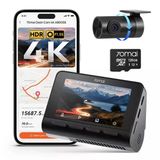 70Mai A800se Araç Kamerası Araç Ön Arka 4K Hdr 2160P+1080P, 128 Gb Sd Kartlı, Çift Araç Kamerası 3" Ips, F1.55 Açıklıklı Gece Görüşü, 210S Tampon Acil Durum Ön Kayıt, Park İzleme, Maksimum 512 Gb