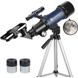 70MM Başlangıç Seviyesi Teleskop, Taşınabilir Seyahat Teleskobu, Tripod ve Telefon Aparatlı - Mavi