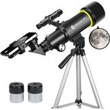 70MM Başlangıç Seviyesi Teleskop, Taşınabilir Seyahat Teleskobu, Tripod ve Telefon Aparatlı - Siyah
