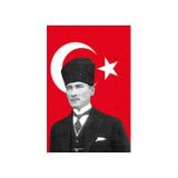 70x105 cm Saten Kumaş T.C. Kalpaklı Atatürk Fotoğraflı Türkiye Bayrağı - Bayrak