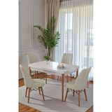 70X110 cm Mutfak Masası Takımı | 4 Kişilik Sabit Masa Sandalye Takımı | Beyaz Masa - Krem