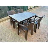 70X120 Rattan Efektli Metal Ayakli Plastik Masa - Sandalye Takimi - Masa 4 Kollu Sandalye