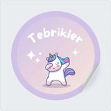 72 Adet 4 cm Yuvarlak Mor Sevimli Motive Edici Unicorn Tebrikler Sticker Çıkartma Laptop Hediye
