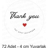 72 Adet 4 cm Yuvarlak Siyah Beyaz Teşekkür Hediye Etiketi Çıkartma Sticker Etiket