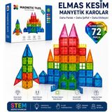 72 Parça Elmas Kesim Manyetik Yapı Blokları, Mıknatıslı Karo Stem Oyuncak Seti