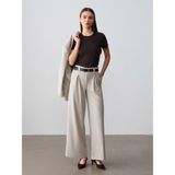 72682 Kemerli Pileli Pantolon-Taş 38