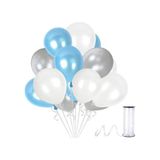 75 Adet Gümüş - Beyaz- Mavi Metalik Balon 3'Lü Renk - 12 Inç