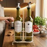 750 Ml 2’Li Yağdanlık Seti Ve Beyaz Metal Stand, Zeytinyağı Ayçiçek Yağı Şişesi, Sızdırmaz Kapaklı Cam Yağlık Sirkelik, Dökme Başl�