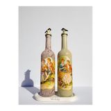 750 ml El Yapımı Vintage Desenli Sunum Stantlı 2'li Zeytinyağı Sıvıyağ Şişesi Yağdanlık Yağlık Ekru